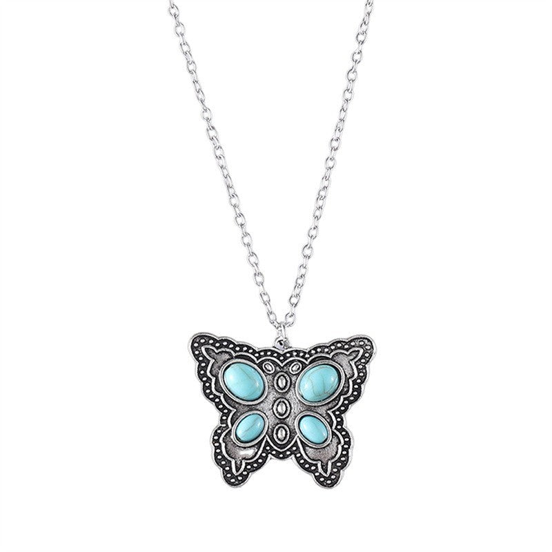 Boho Turquoise Butterfly Pendant Necklace
