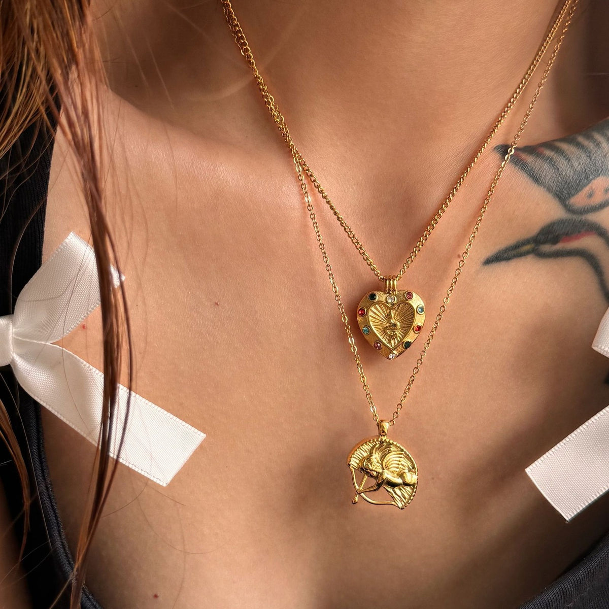 18k Vintage Heart Snake Necklace