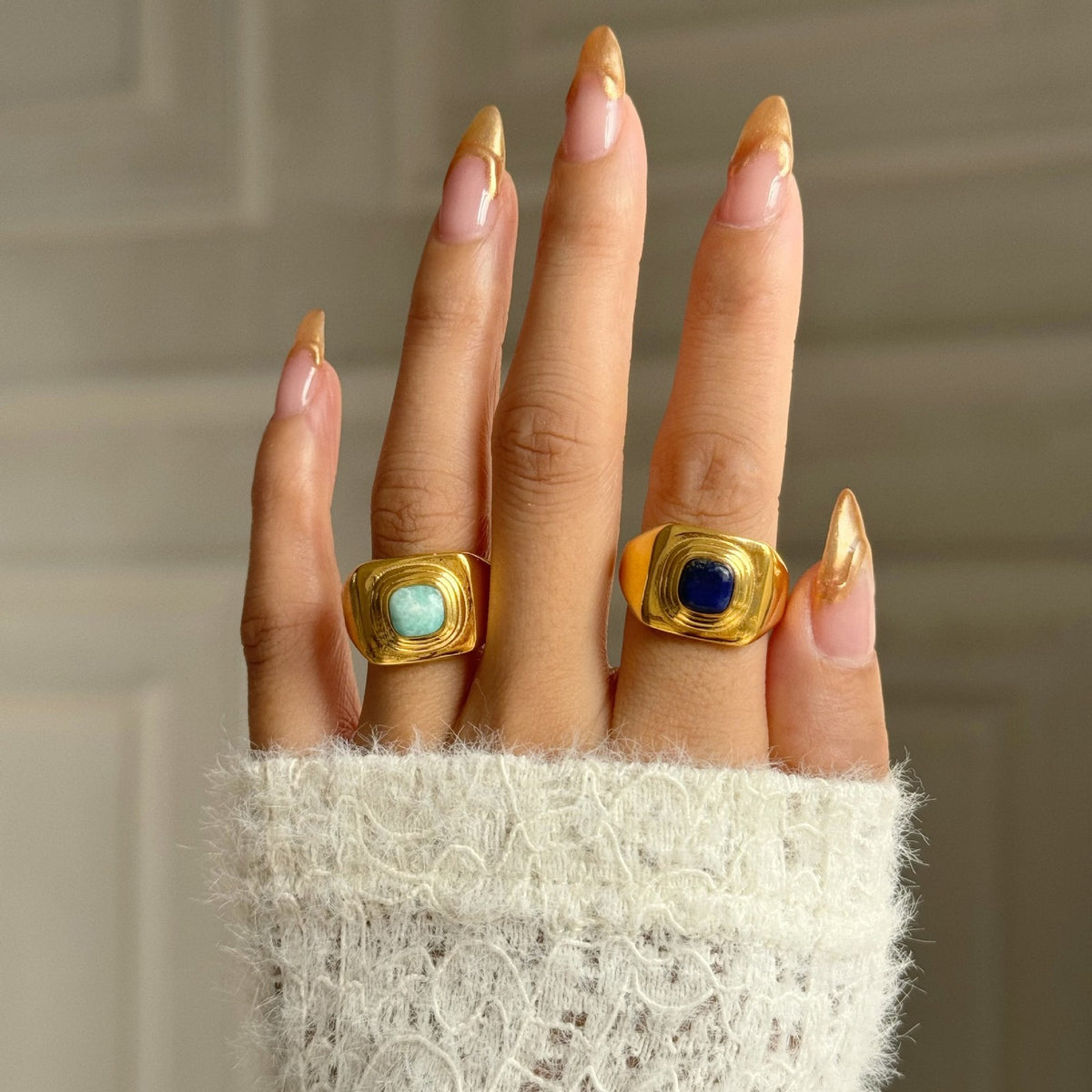 18k Classy Geometric Stone Signet Ring