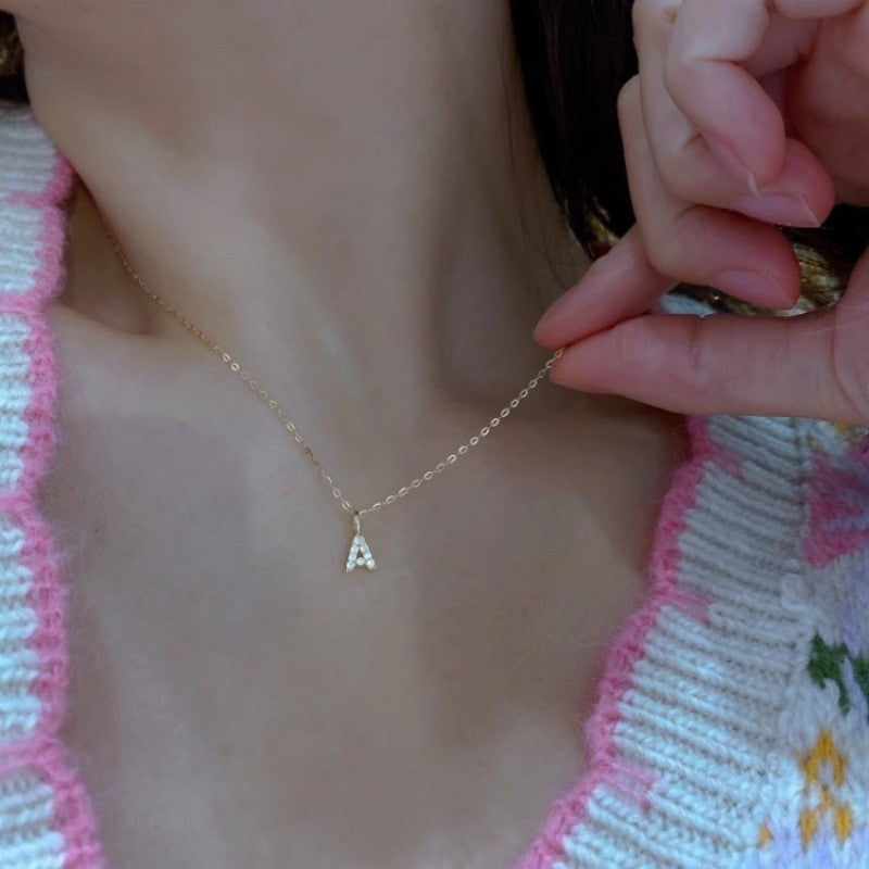 14k Dainty Pavé Initial Necklace