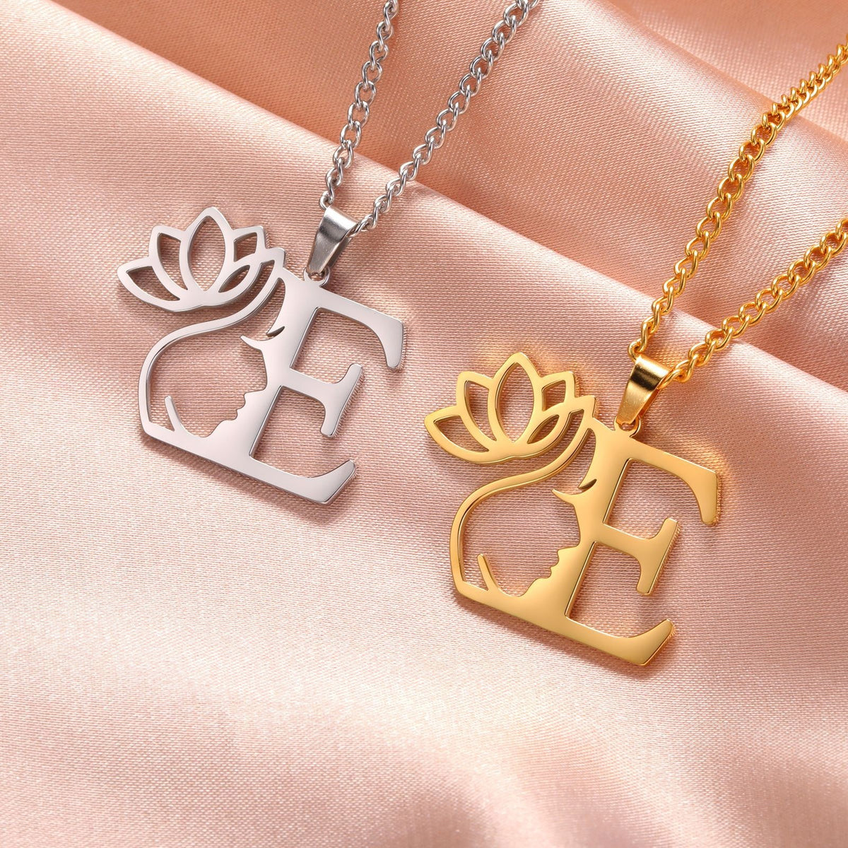 Dainty Lotus Initial Letter Necklace