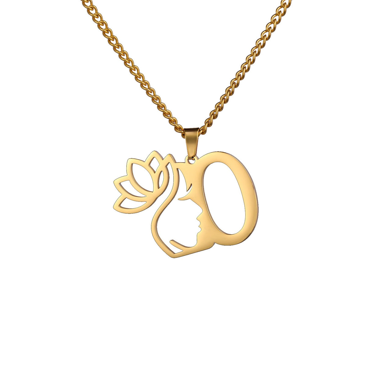 Dainty Lotus Initial Letter Necklace
