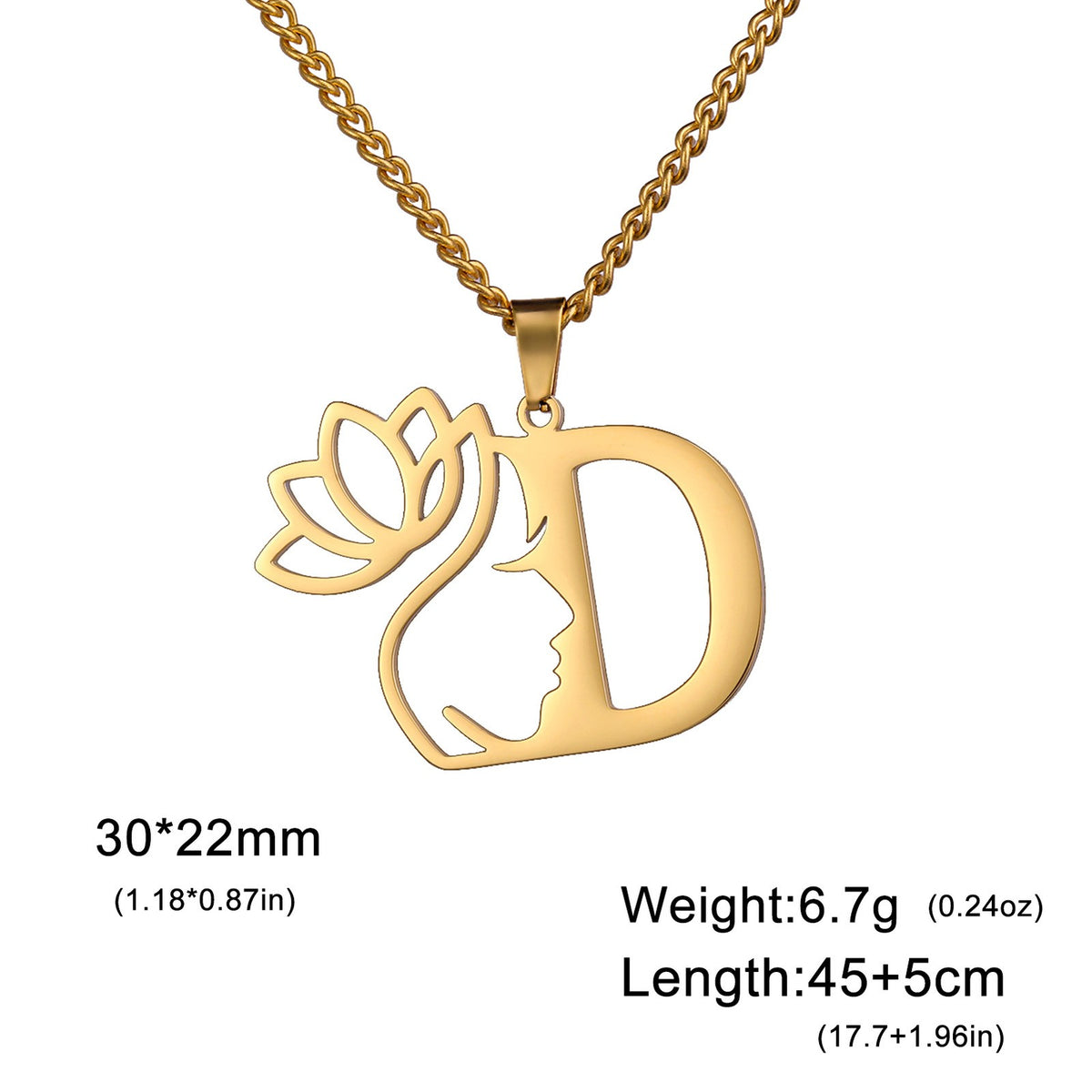 Dainty Lotus Initial Letter Necklace