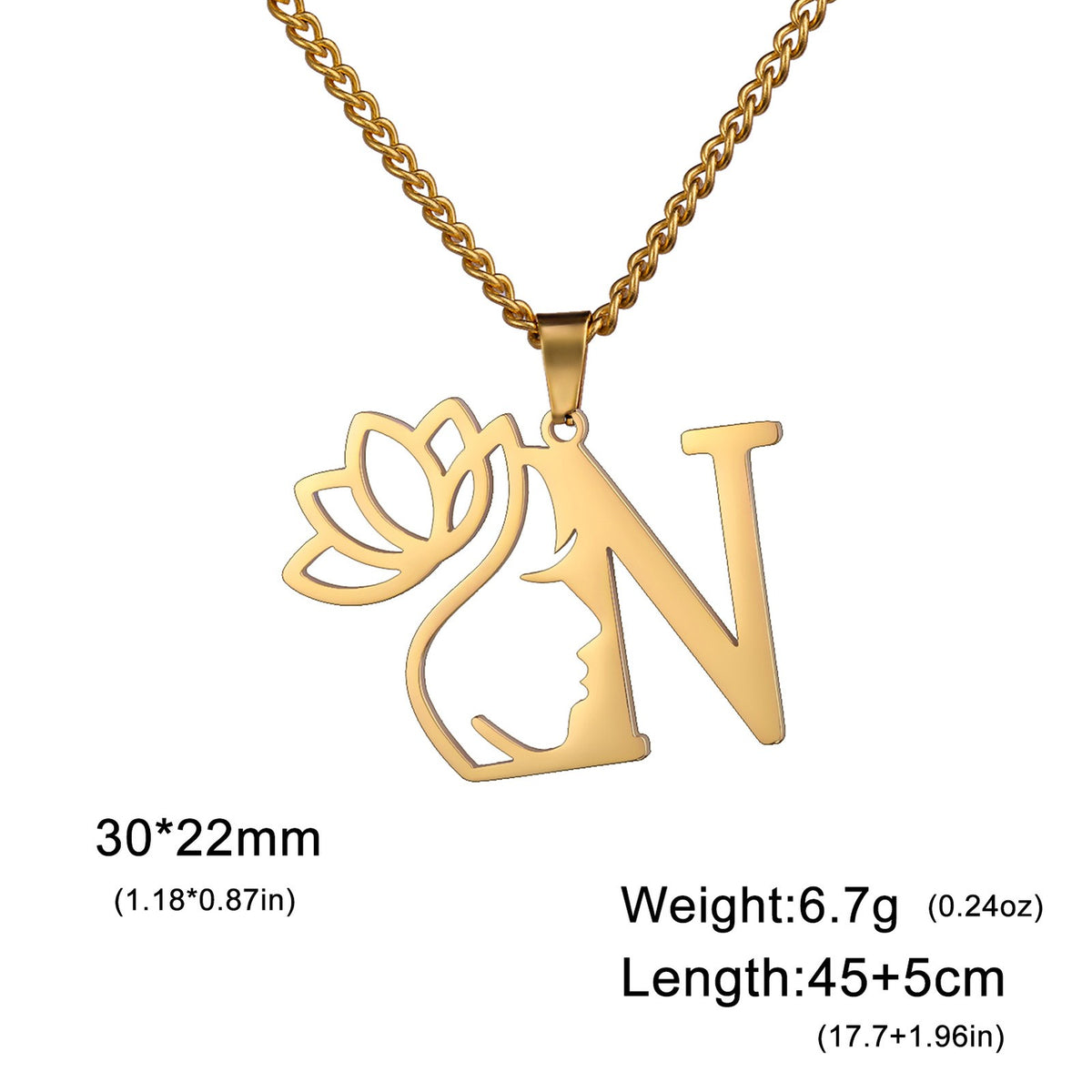 Dainty Lotus Initial Letter Necklace