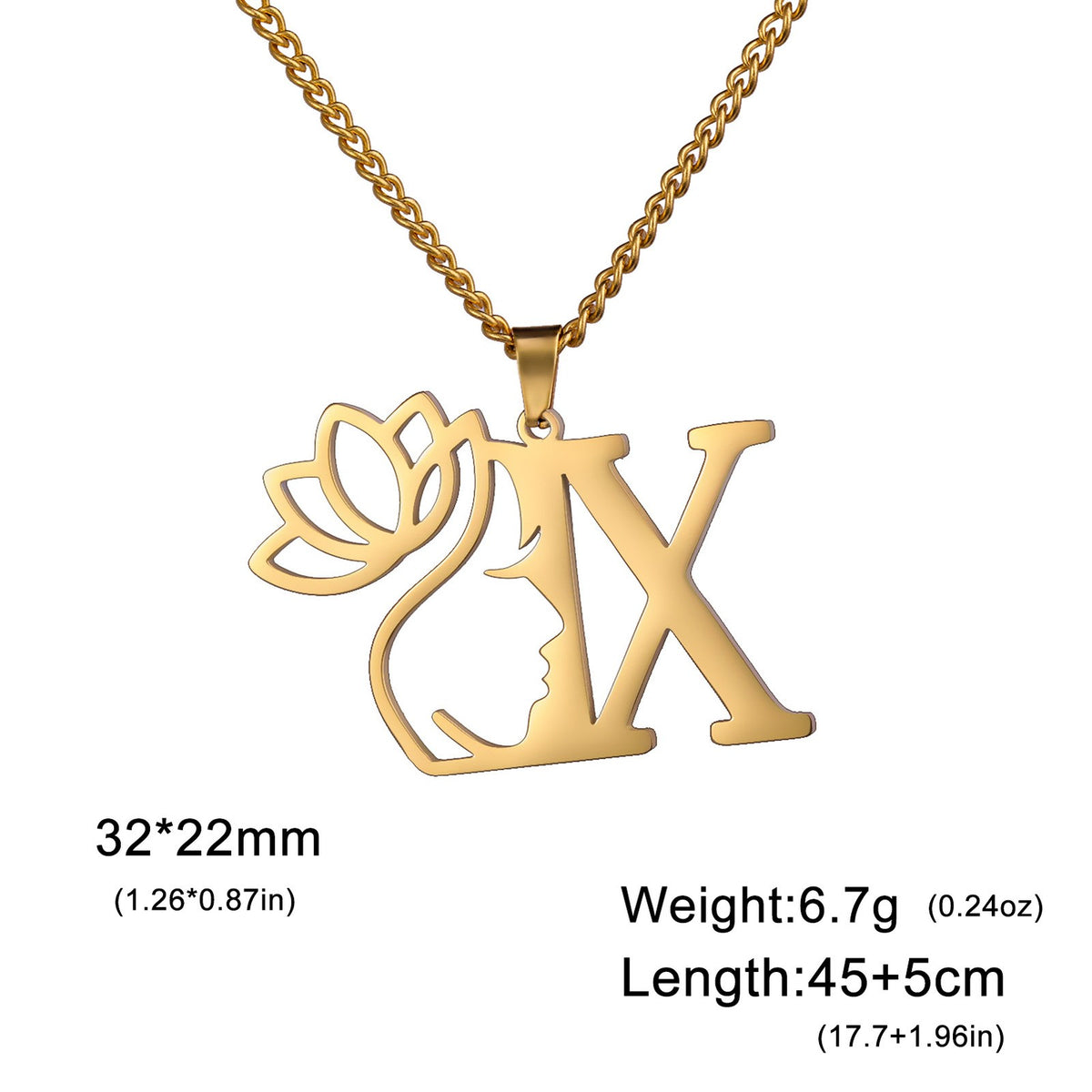 Dainty Lotus Initial Letter Necklace