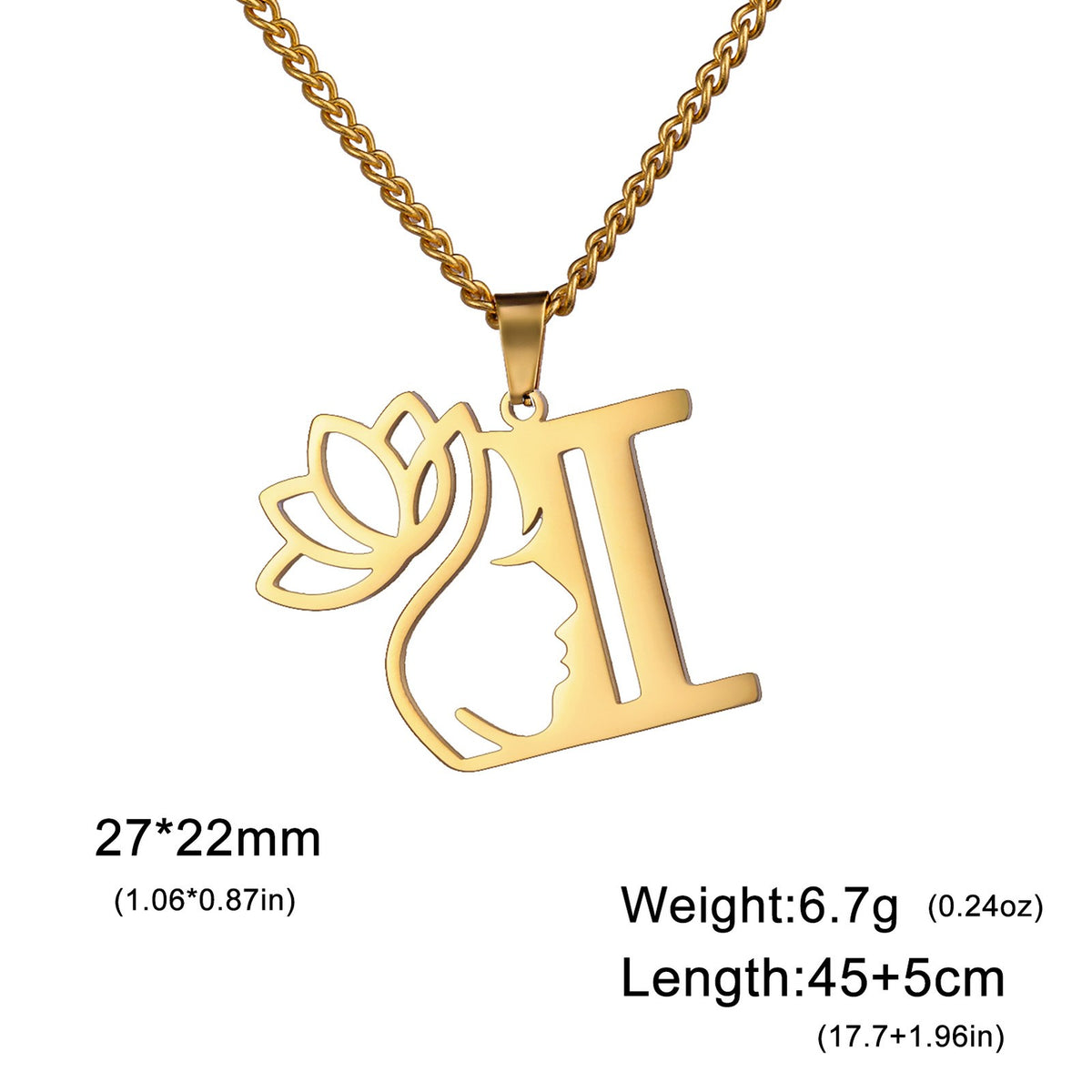 Dainty Lotus Initial Letter Necklace