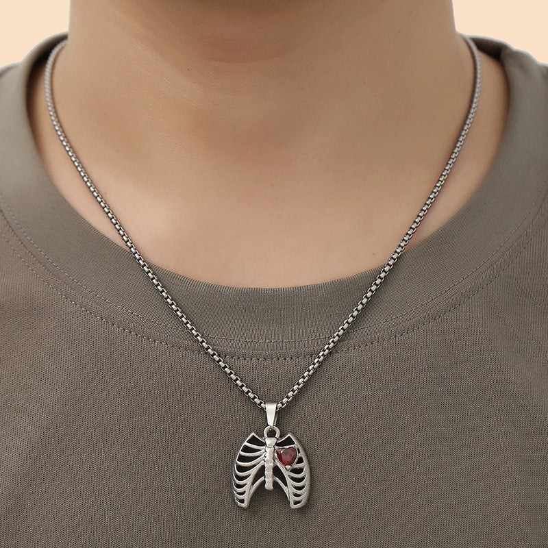 Gothic Ribcage Heart Pendant Necklace