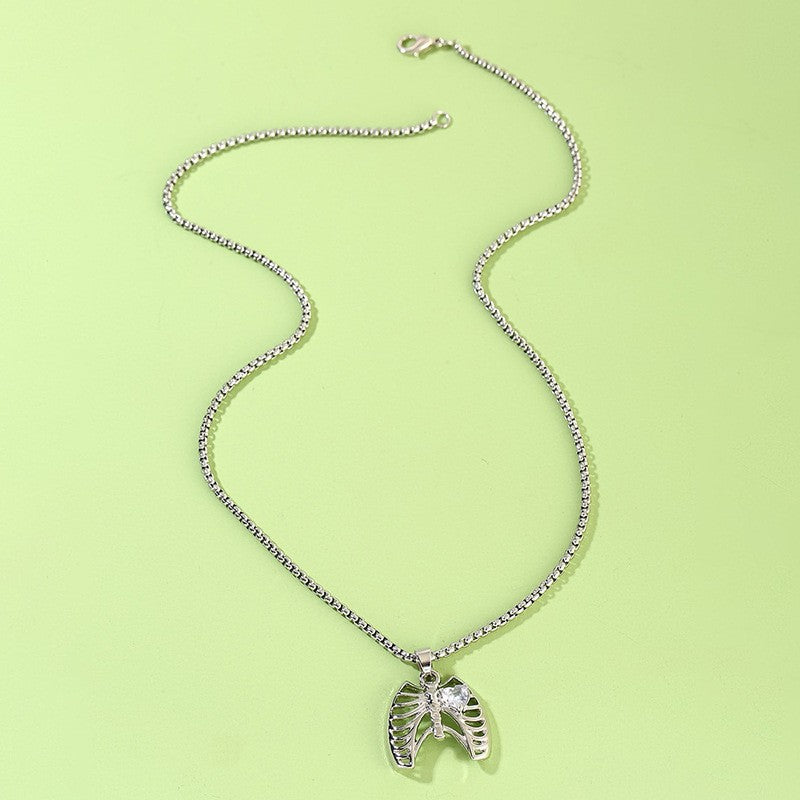 Gothic Ribcage Heart Pendant Necklace