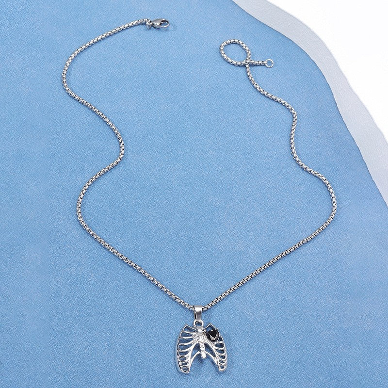 Gothic Ribcage Heart Pendant Necklace