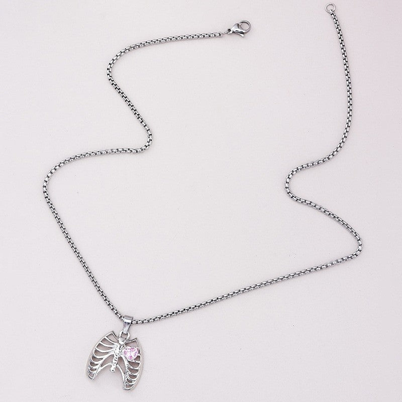 Gothic Ribcage Heart Pendant Necklace
