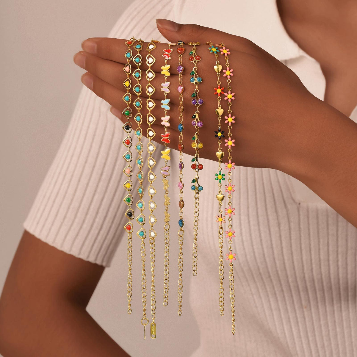 Dainty Multicolor Enamel Charm Bracelet