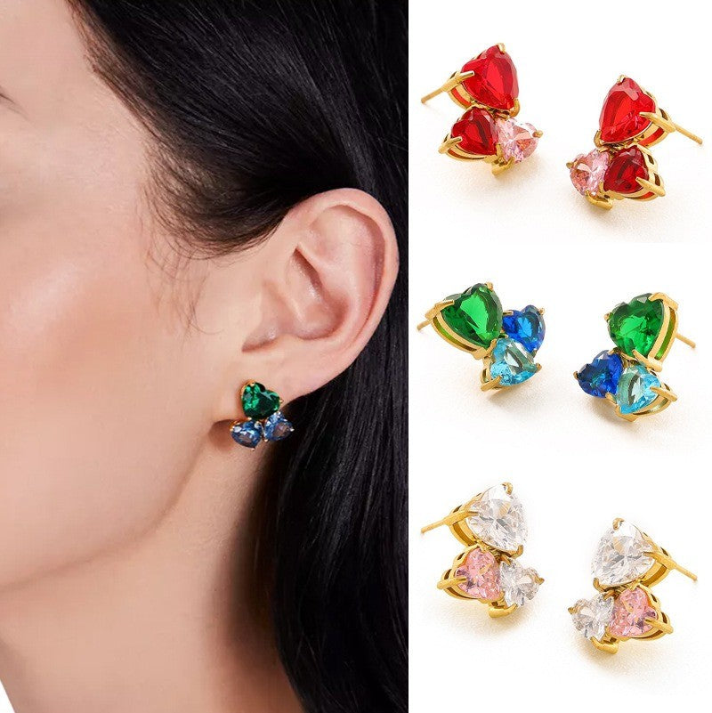 Classy Multicolor Heart Cluster Stud Earrings