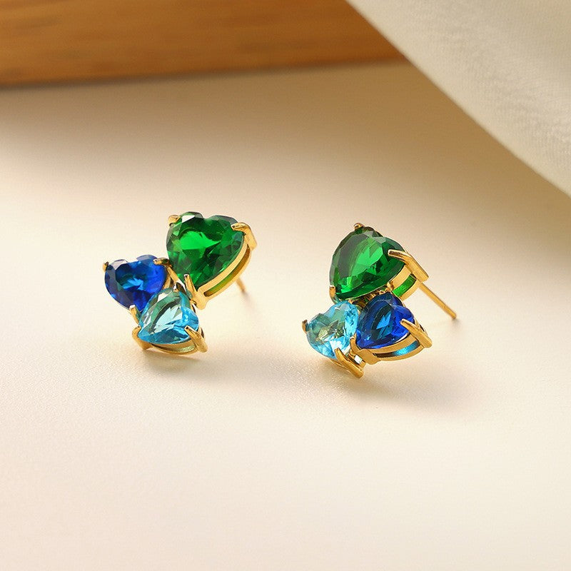 Classy Multicolor Heart Cluster Stud Earrings