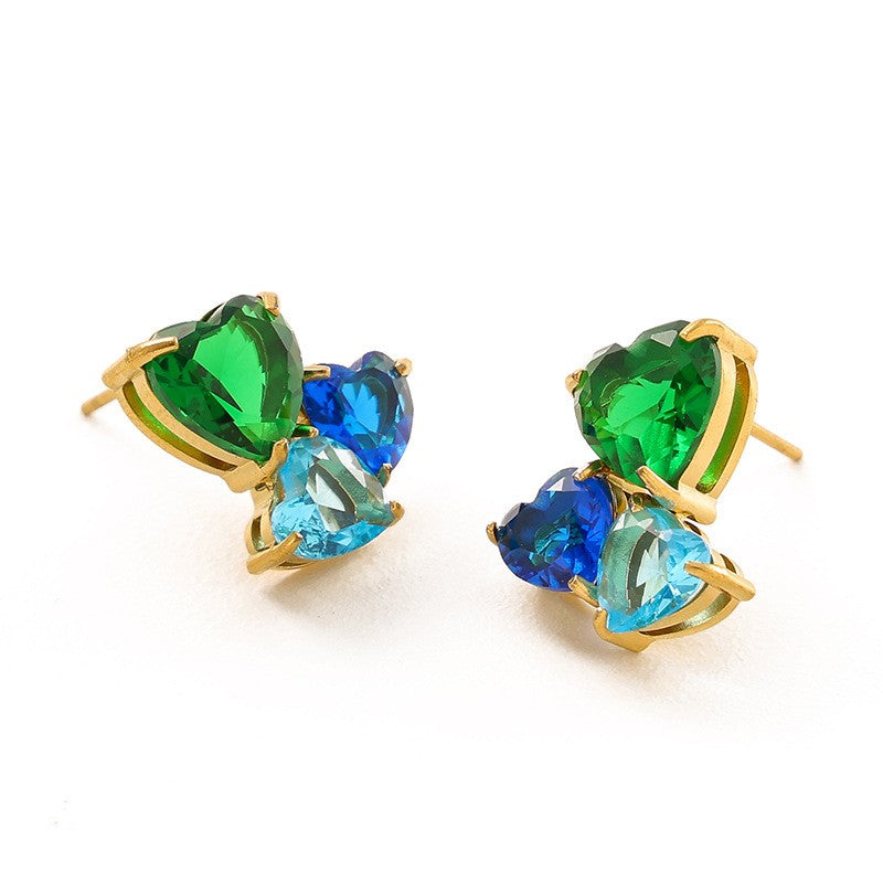 Classy Multicolor Heart Cluster Stud Earrings