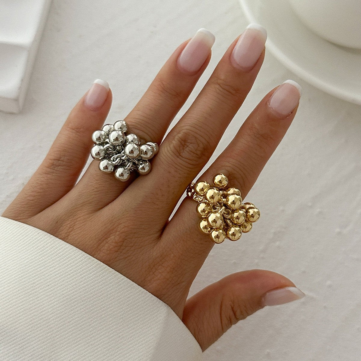 Classy Geometric Ball Cluster Earring and Ring Set
