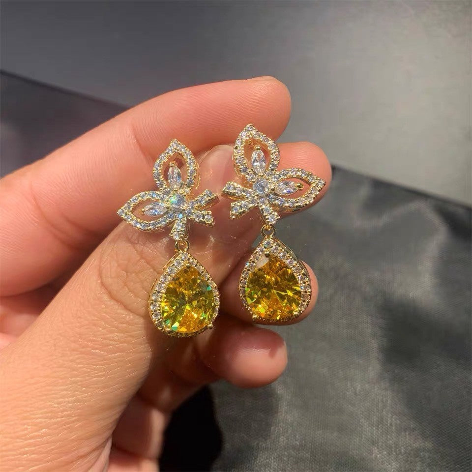 Classy Yellow Pear Cut Butterfly Drop Earrings