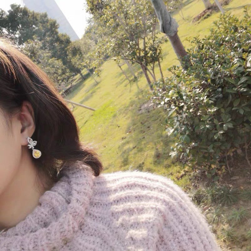 Classy Yellow Pear Cut Butterfly Drop Earrings