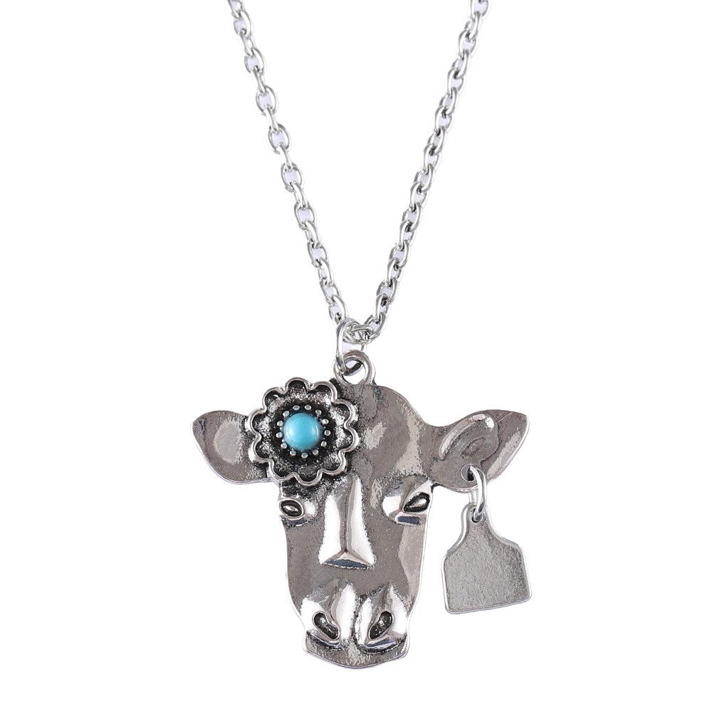 Vintage Turquoise Cow Head Necklace