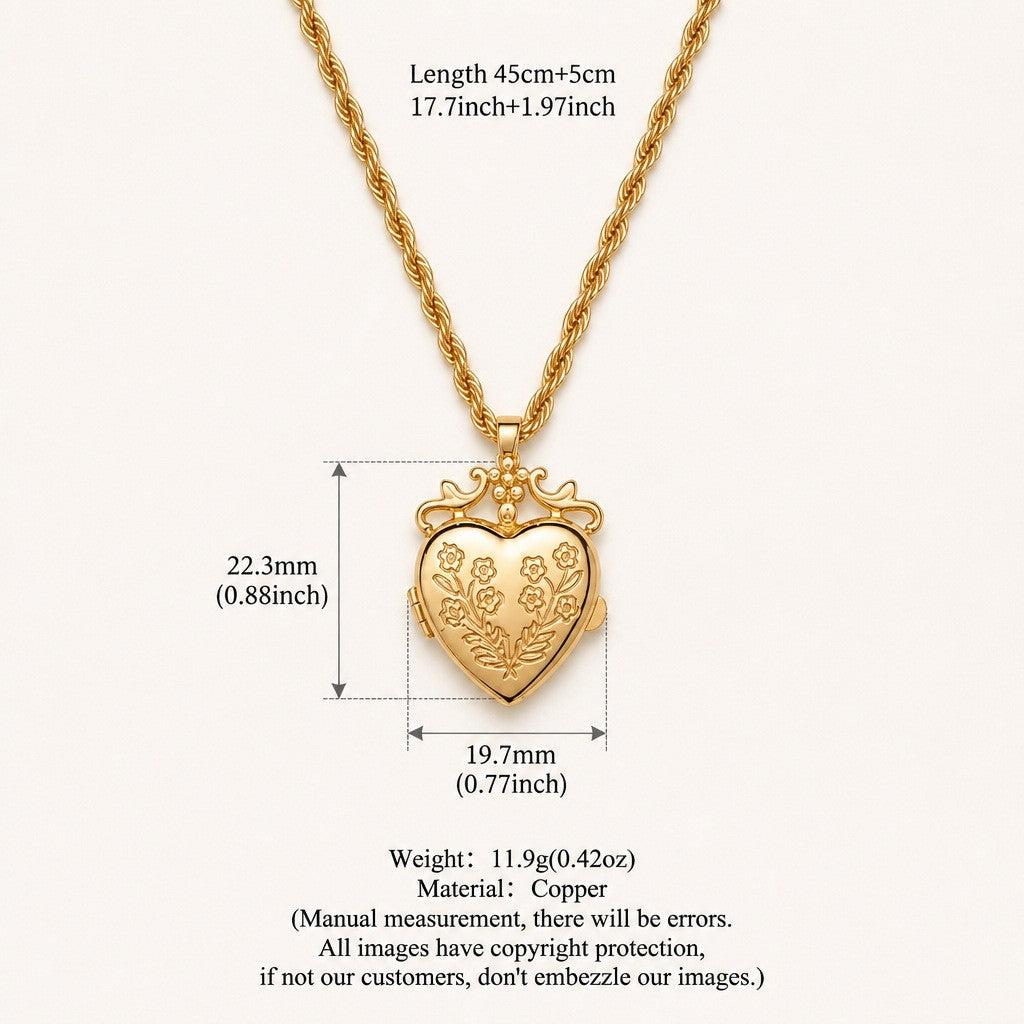 18k Romantic Floral Heart Locket Necklace