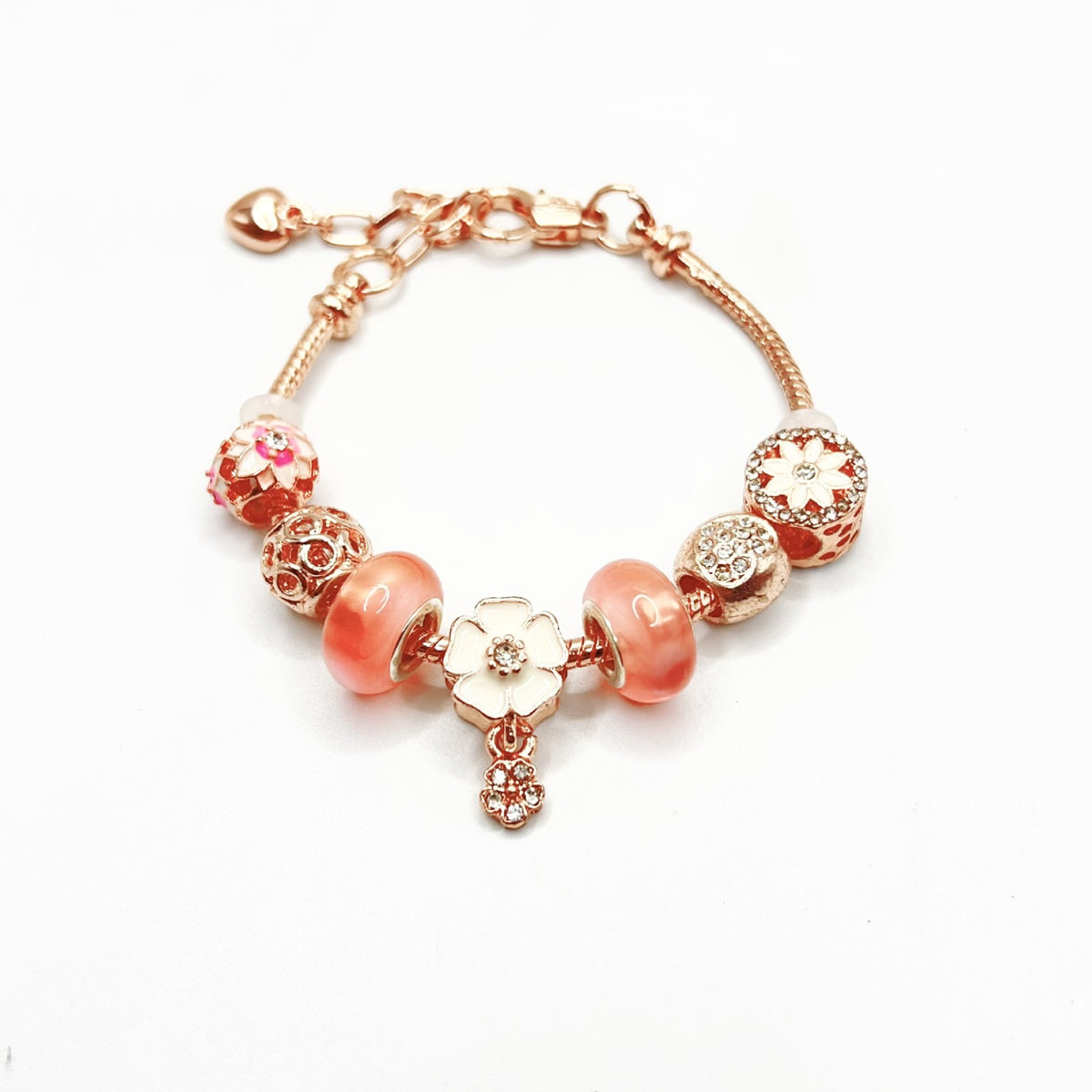Romantic Coral Floral Charm Bracelet