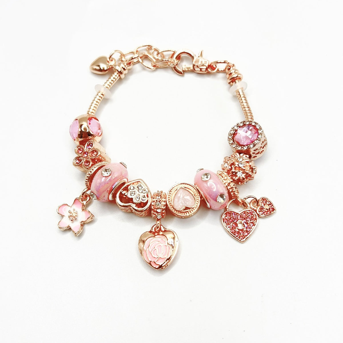 Romantic Coral Floral Charm Bracelet