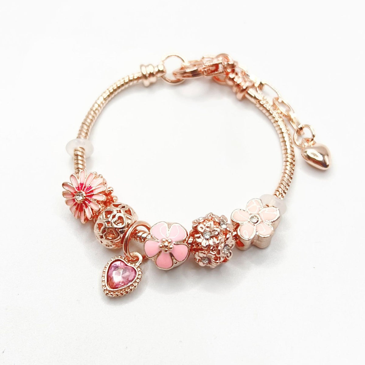 Romantic Coral Floral Charm Bracelet