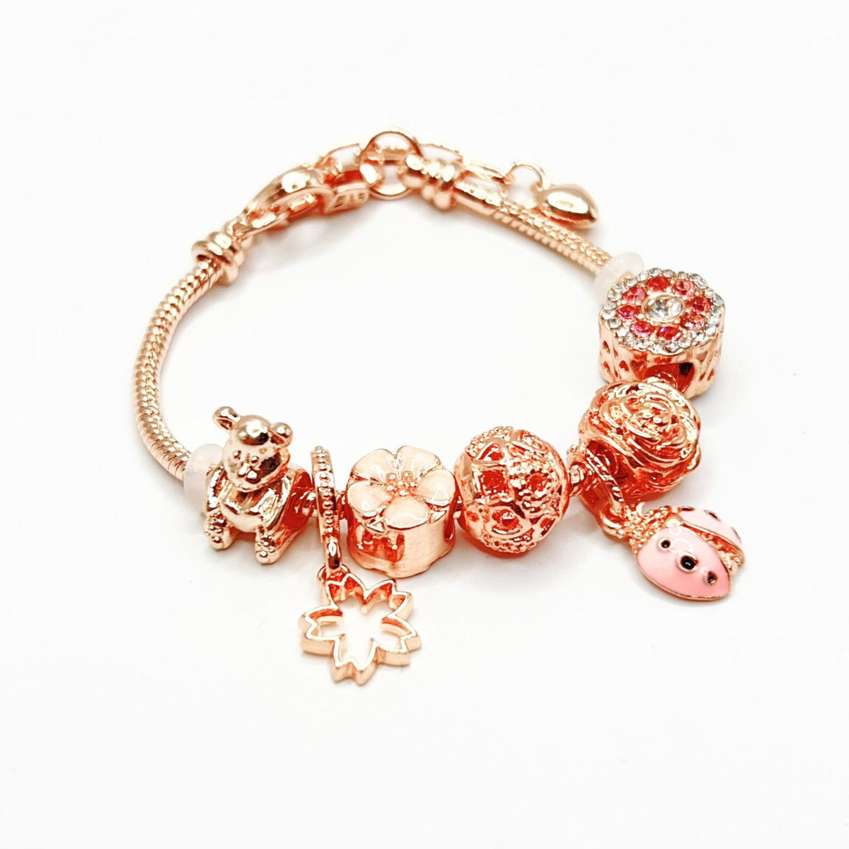 Romantic Coral Floral Charm Bracelet