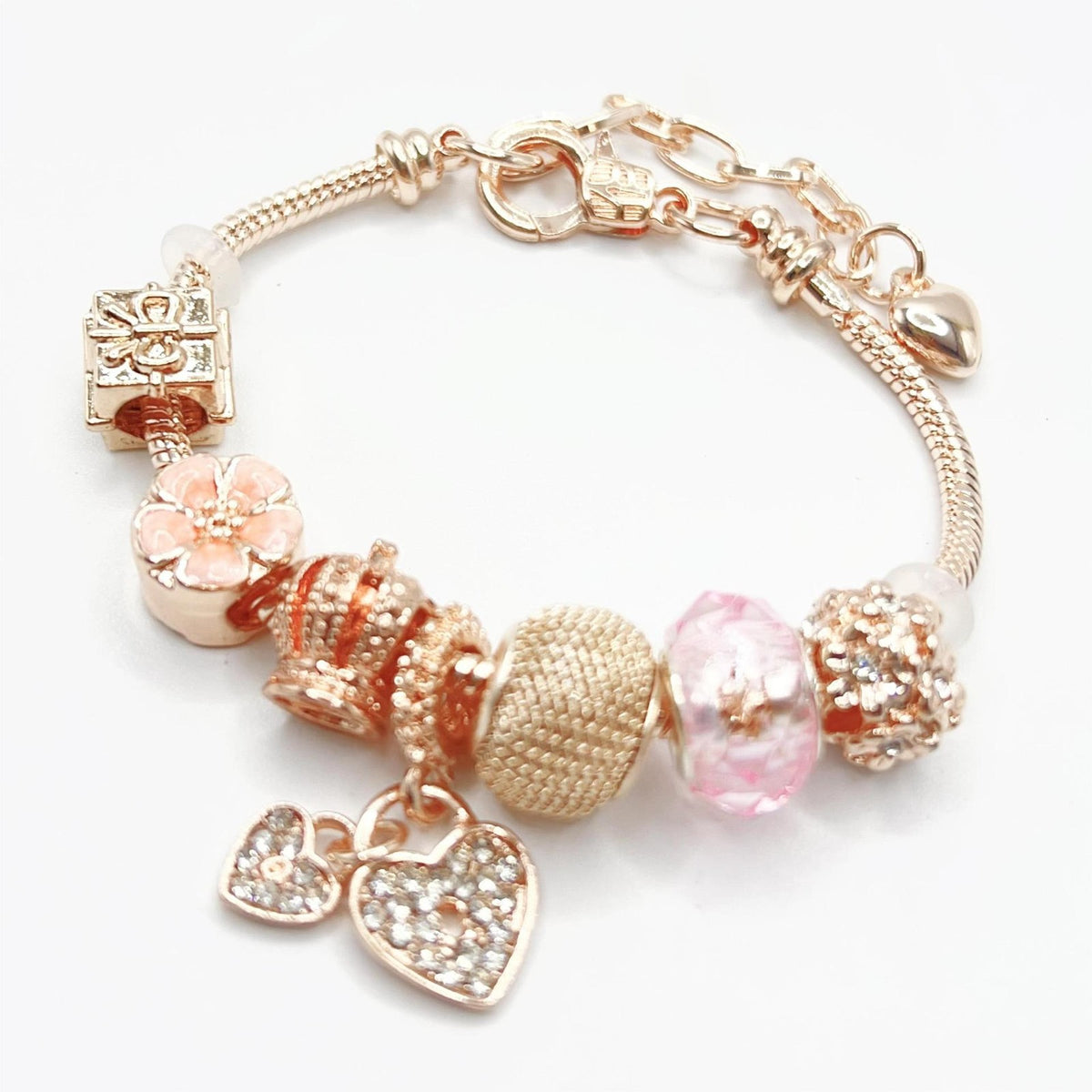 Romantic Coral Floral Charm Bracelet