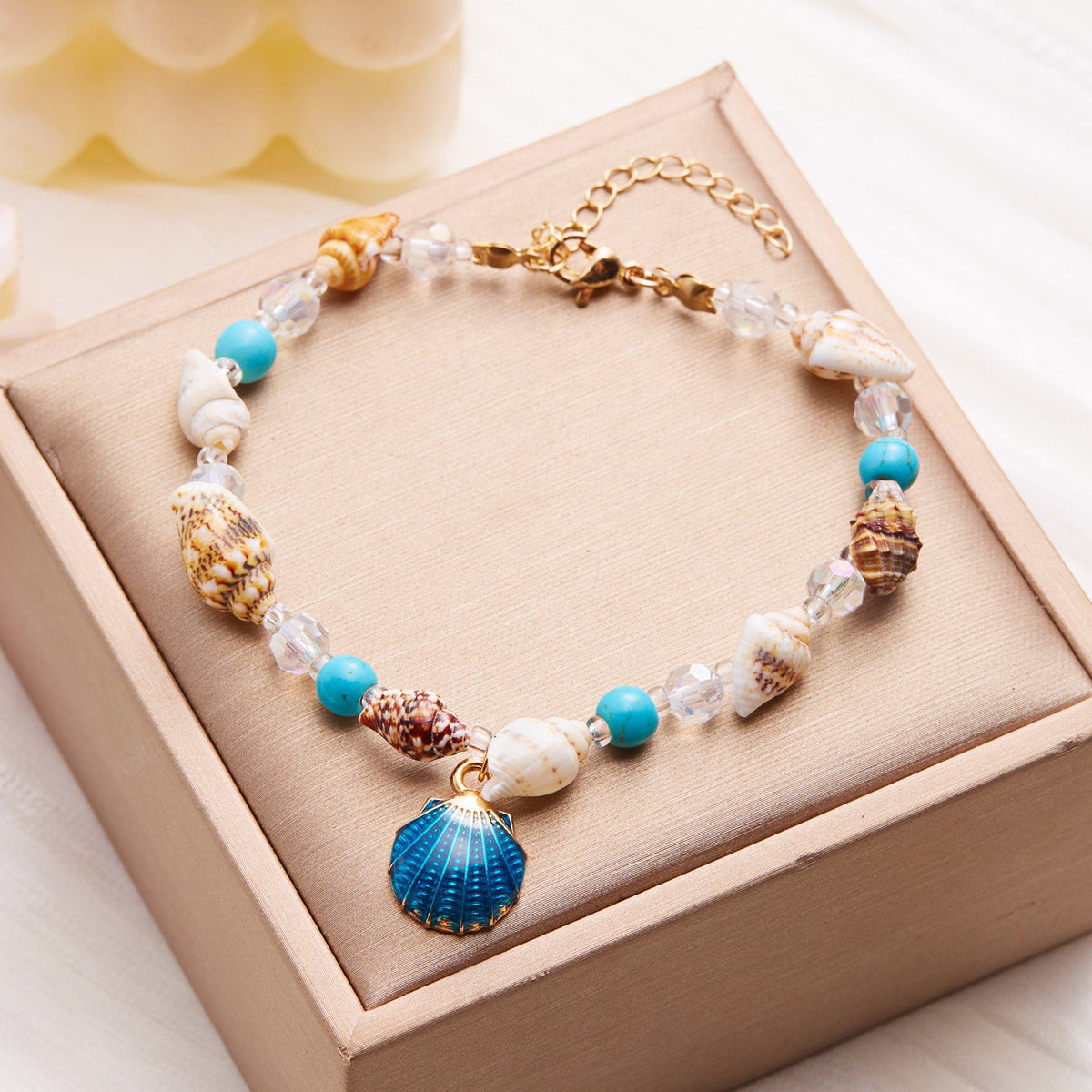Boho Blue Starfish Shell Necklace Bracelet Set