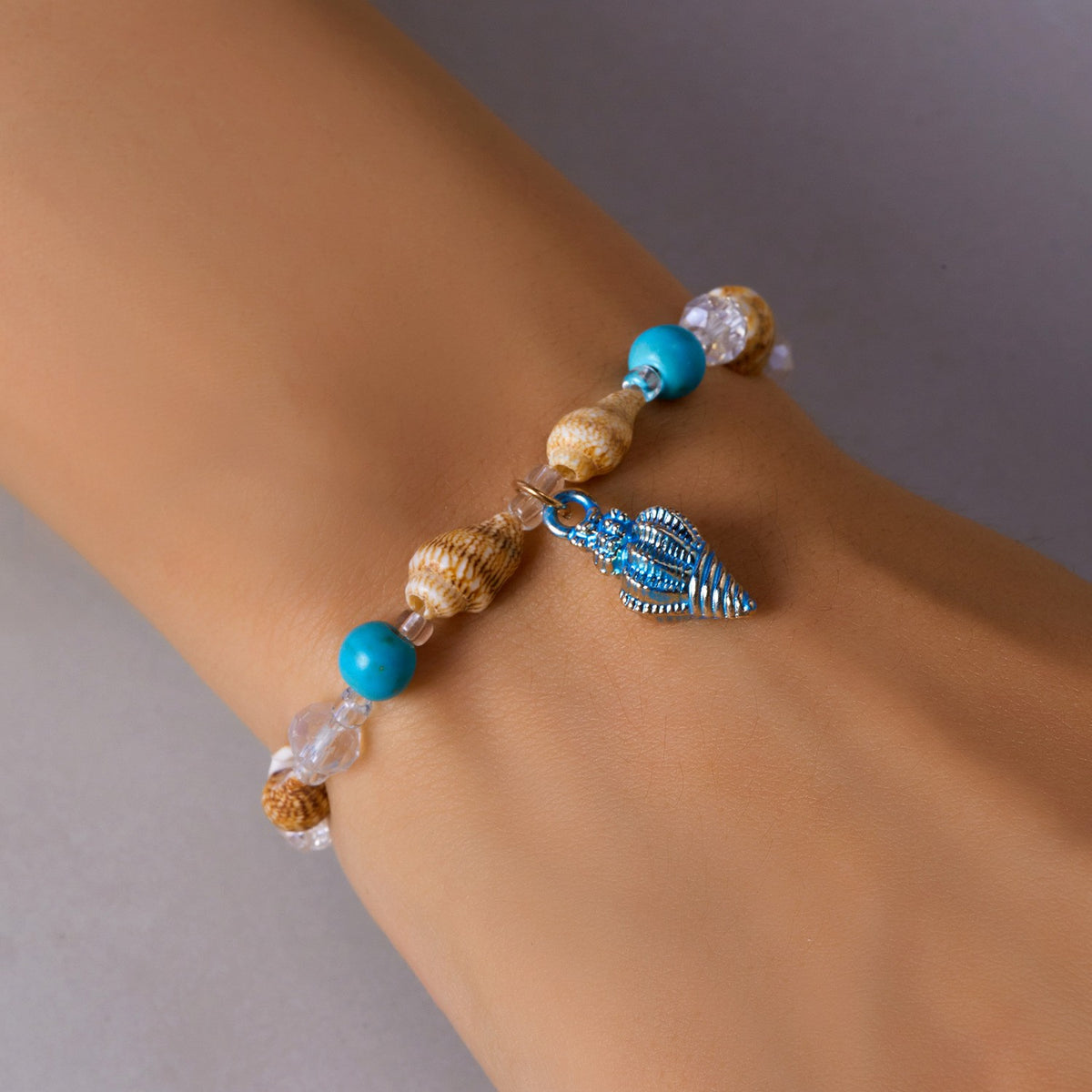 Boho Blue Starfish Shell Necklace Bracelet Set