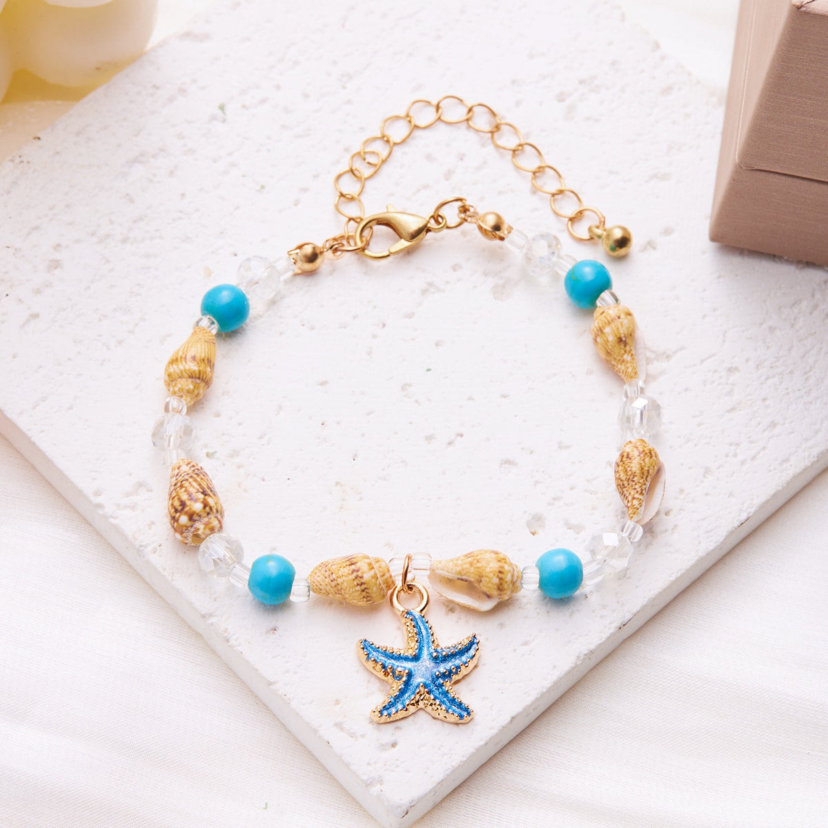 Boho Blue Starfish Shell Necklace Bracelet Set