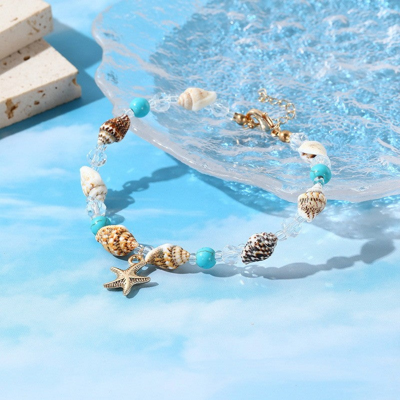 Boho Blue Starfish Shell Necklace Bracelet Set