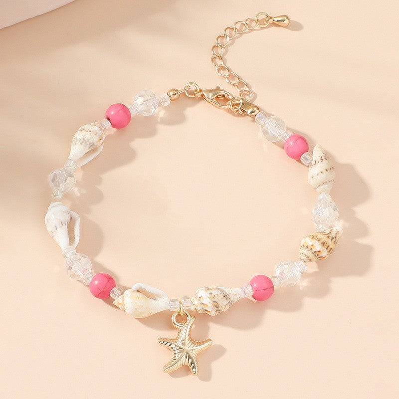Boho Blue Starfish Shell Necklace Bracelet Set