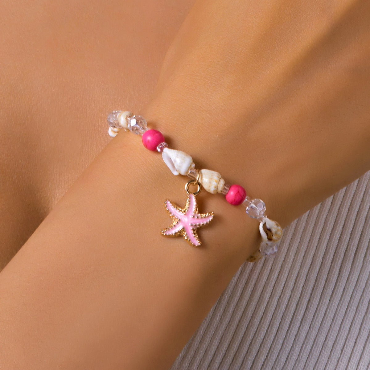 Boho Blue Starfish Shell Necklace Bracelet Set
