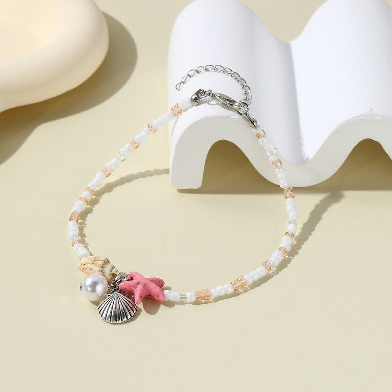 Boho Blue Starfish Shell Necklace Bracelet Set