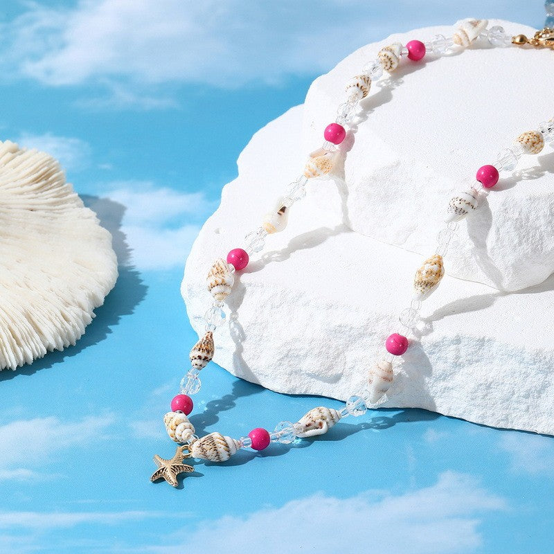 Boho Blue Starfish Shell Necklace Bracelet Set