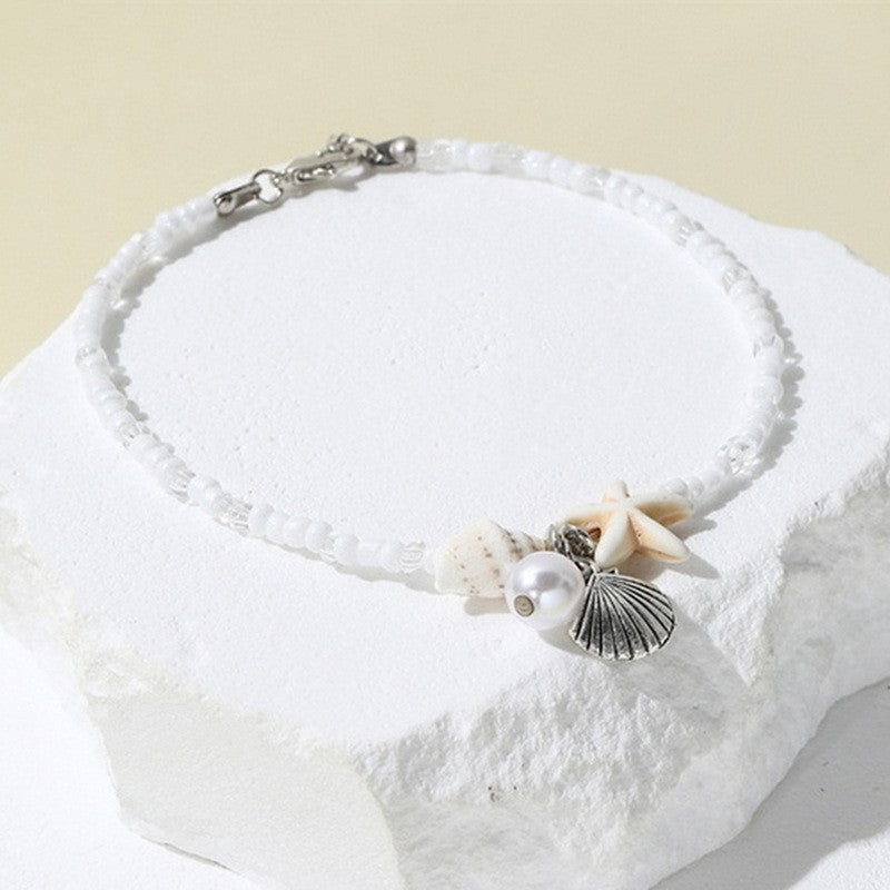 Boho Blue Starfish Shell Necklace Bracelet Set