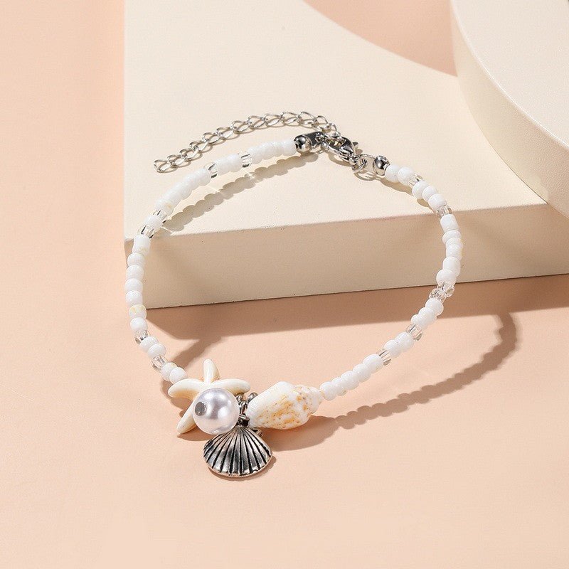 Boho Blue Starfish Shell Necklace Bracelet Set
