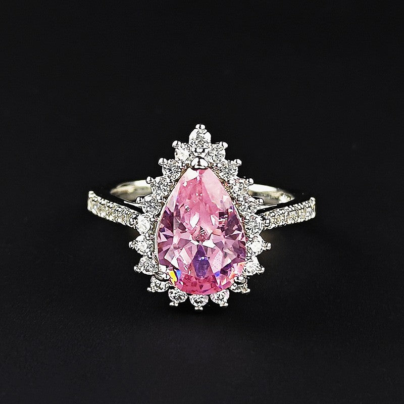 Romantic Pink Pear Cut Halo Ring
