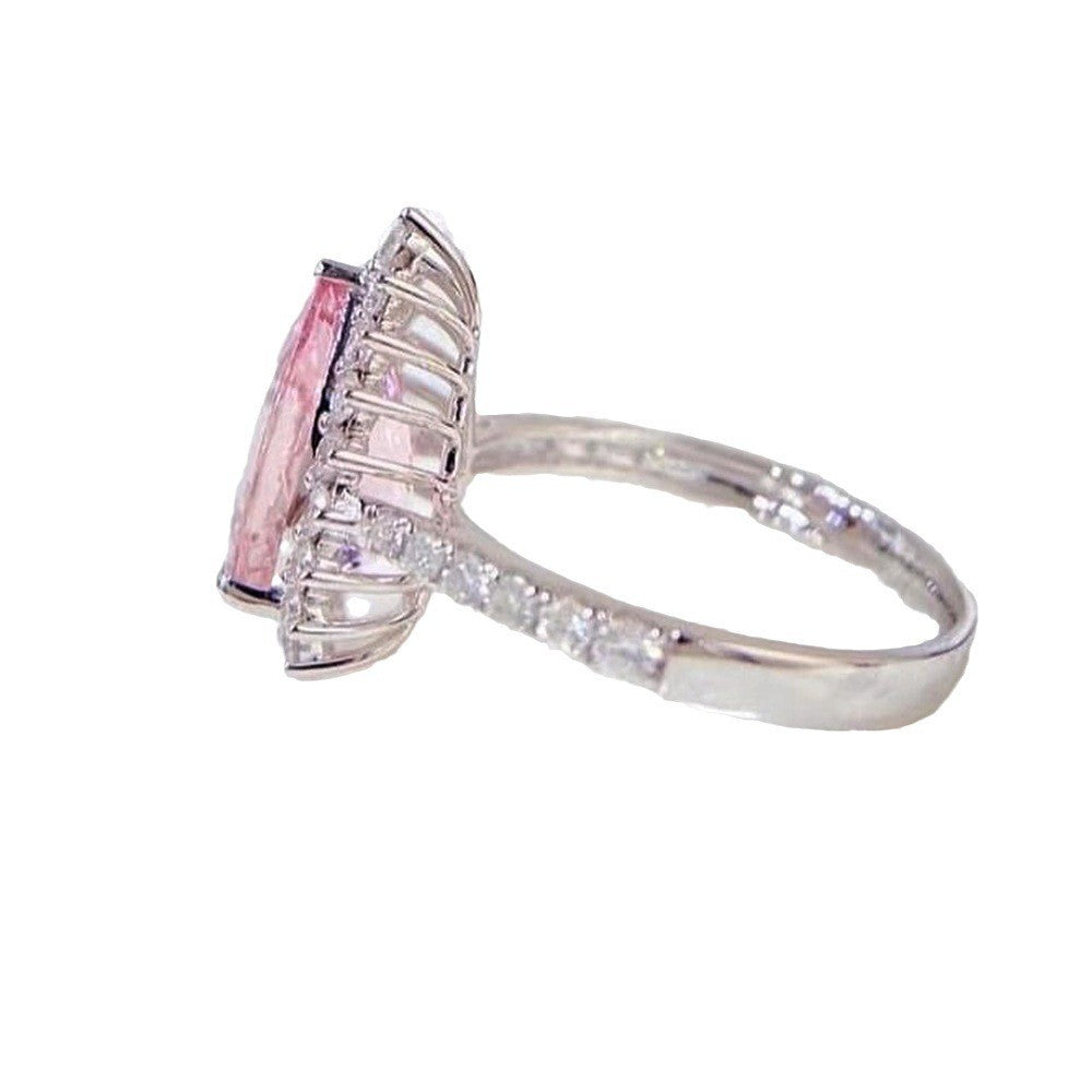 Romantic Pink Pear Cut Halo Ring