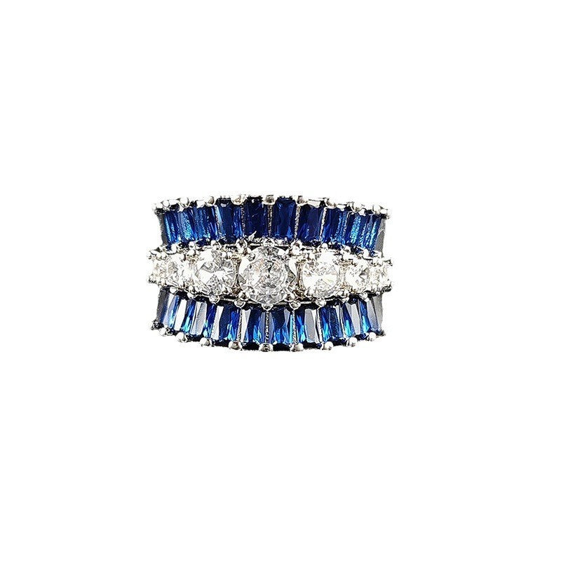 Classy Blue Baguette Zirconia Ring