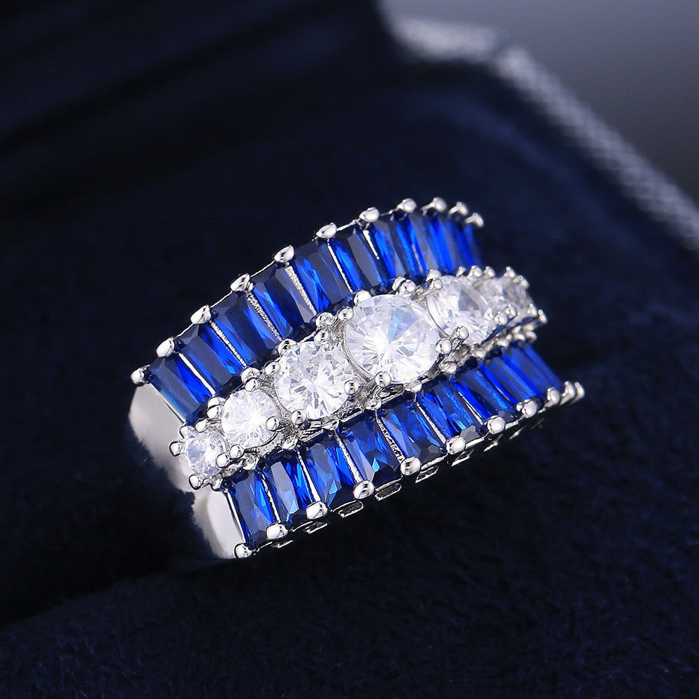 Classy Blue Baguette Zirconia Ring