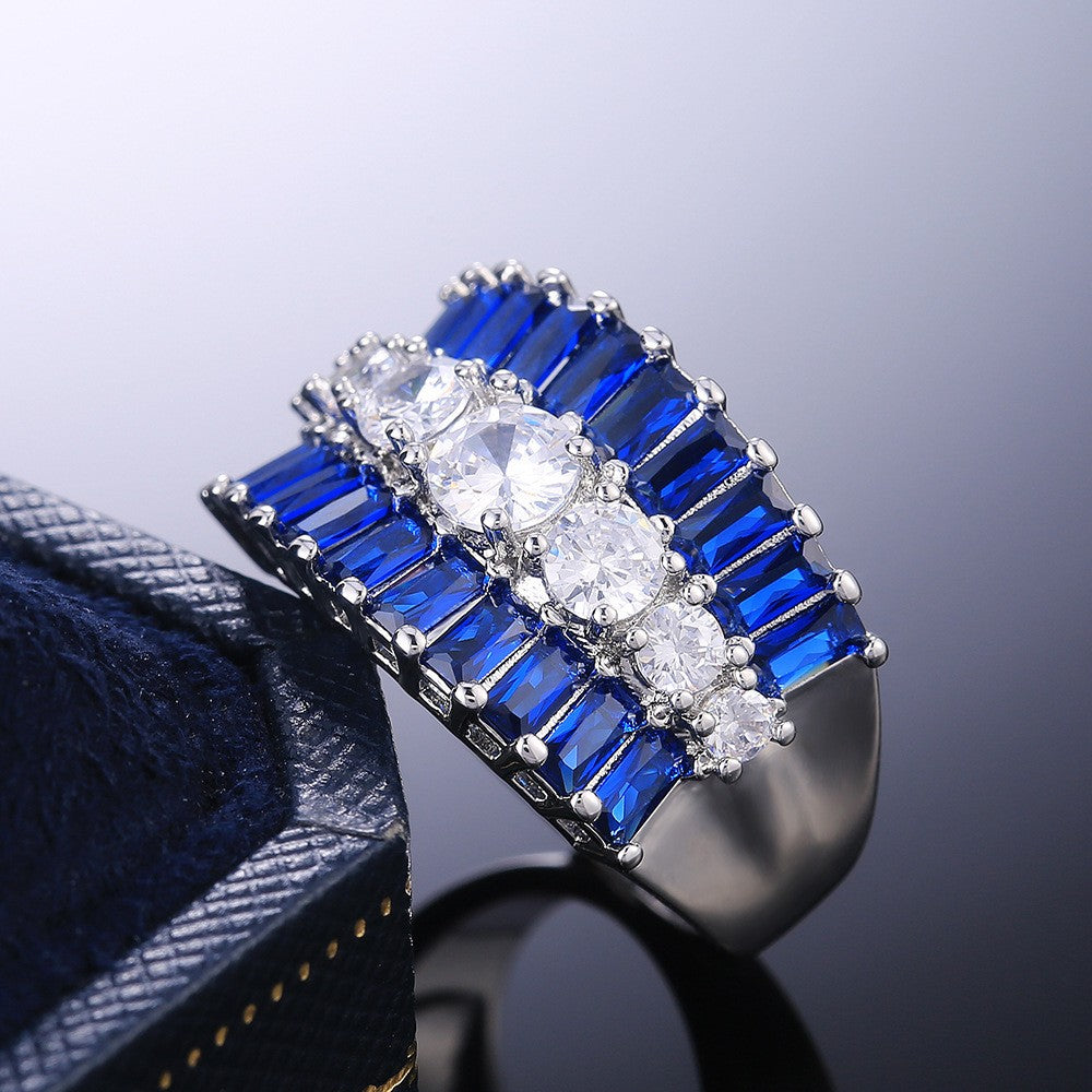 Classy Blue Baguette Zirconia Ring
