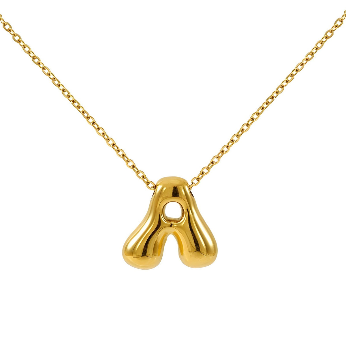 18k Dainty Bubble Letter Initial Necklace