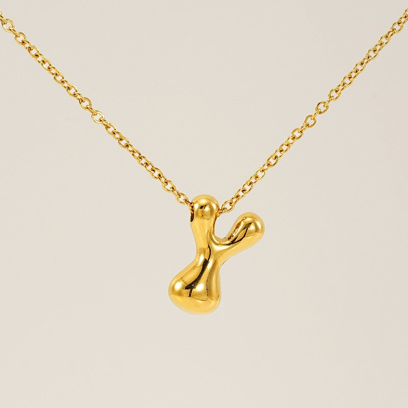18k Dainty Bubble Letter Initial Necklace