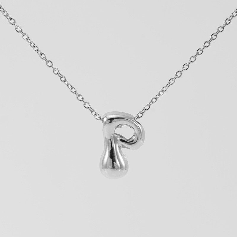 18k Dainty Bubble Letter Initial Necklace