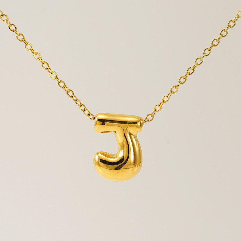 18k Dainty Bubble Letter Initial Necklace