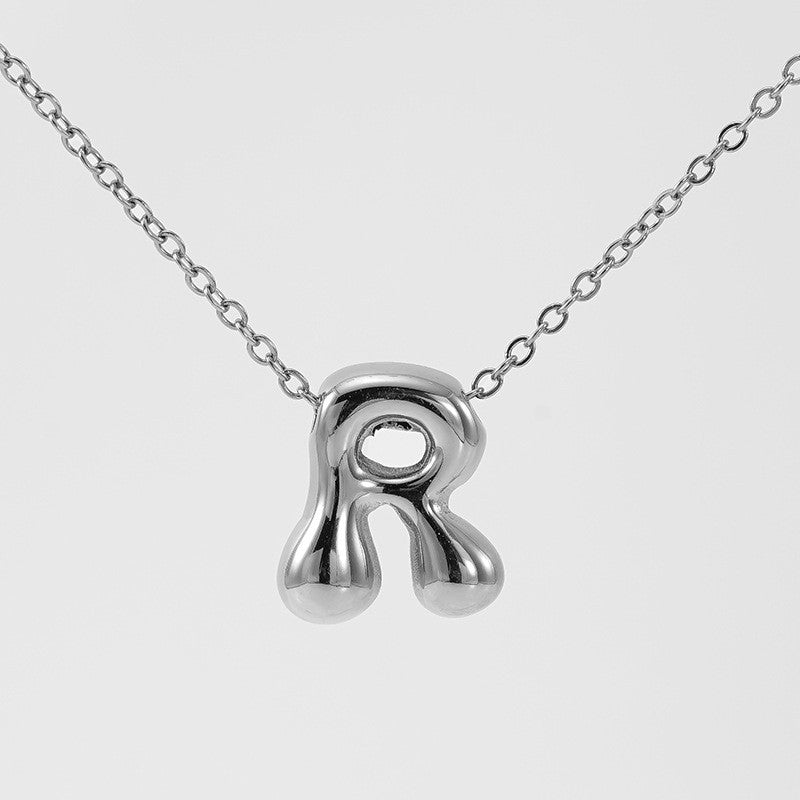 18k Dainty Bubble Letter Initial Necklace