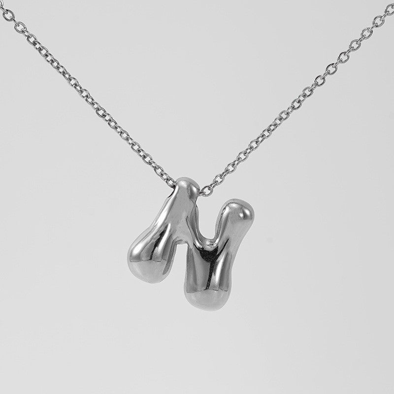 18k Dainty Bubble Letter Initial Necklace