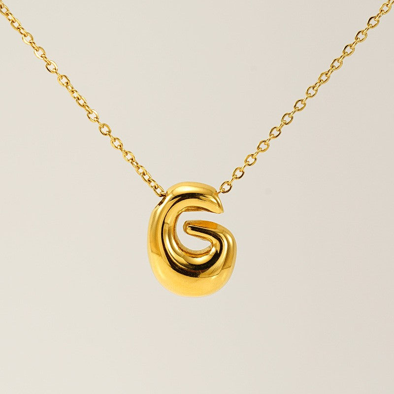 18k Dainty Bubble Letter Initial Necklace